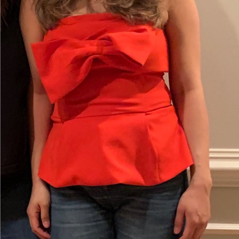 Anthropologie red strapless peplum top size XS